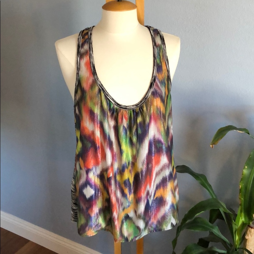 Trina Turk Multicolor Ikat-Print Tank Top - Green, Purple, Orange